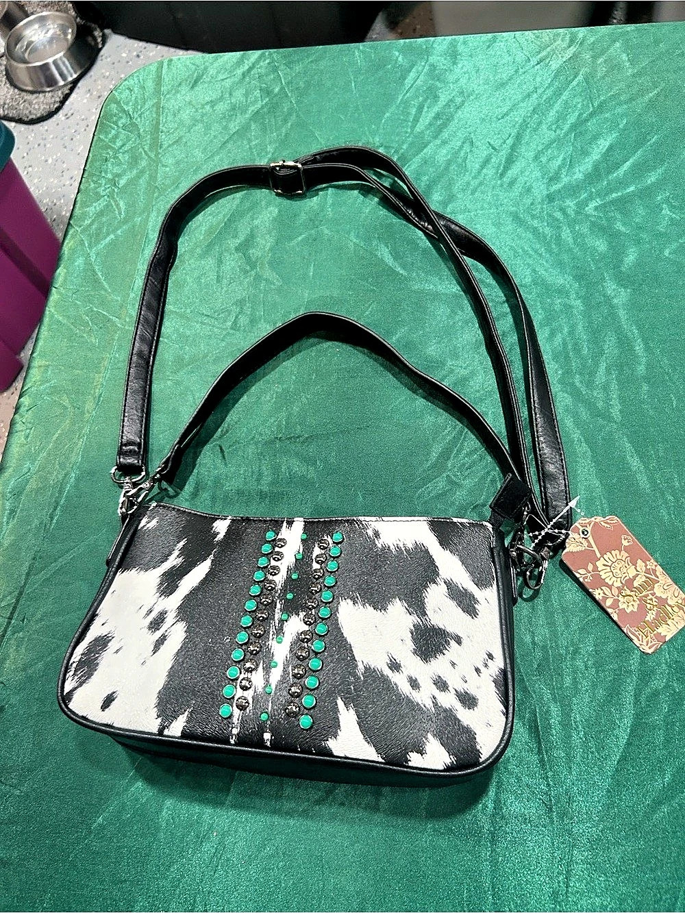 NEW, Sam & Hadley Cow Print Embellished Crossbody Bag